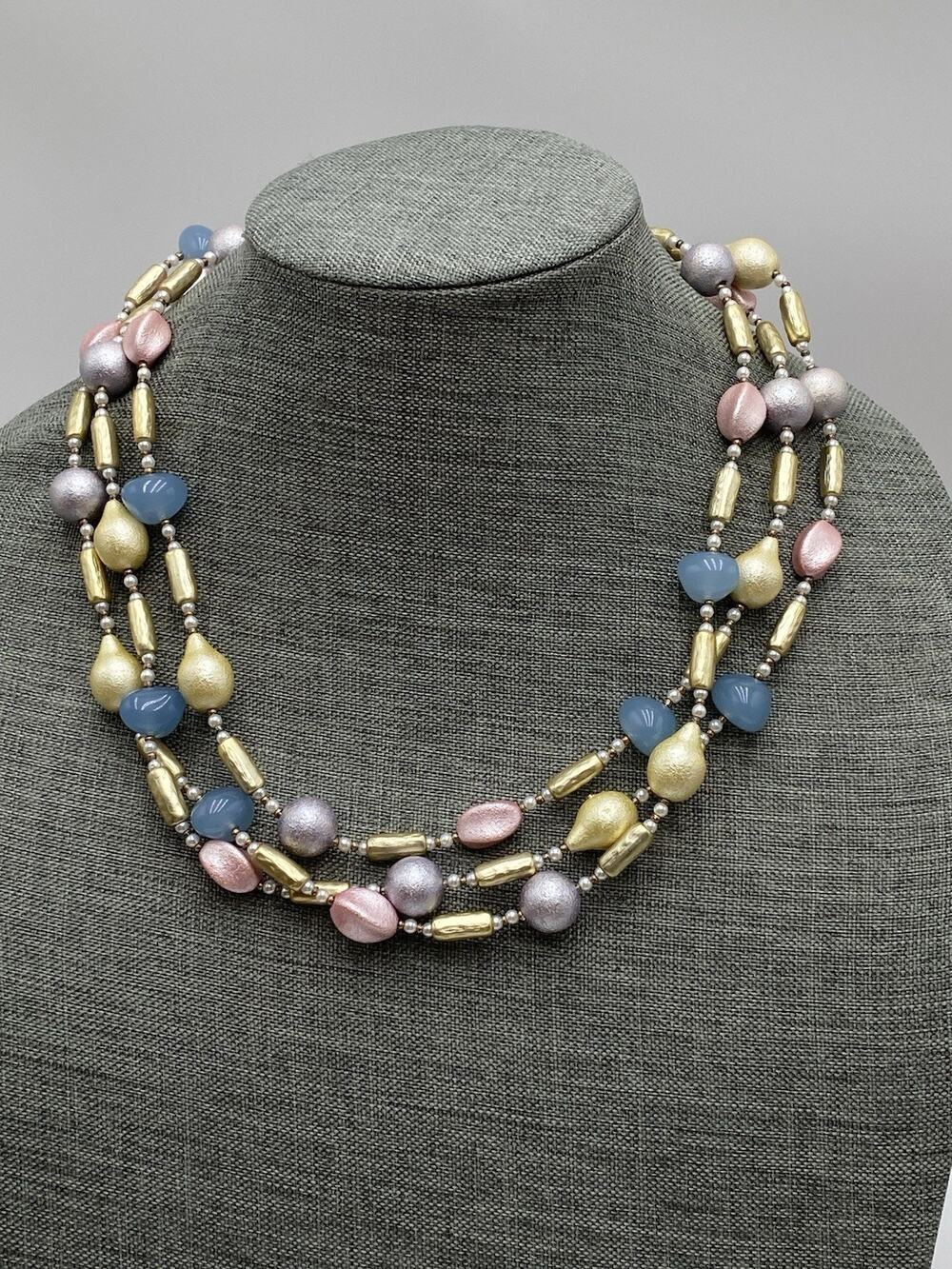 Artisan Necklace Art Beads & Blue Glass Beads Multi Strands 21”